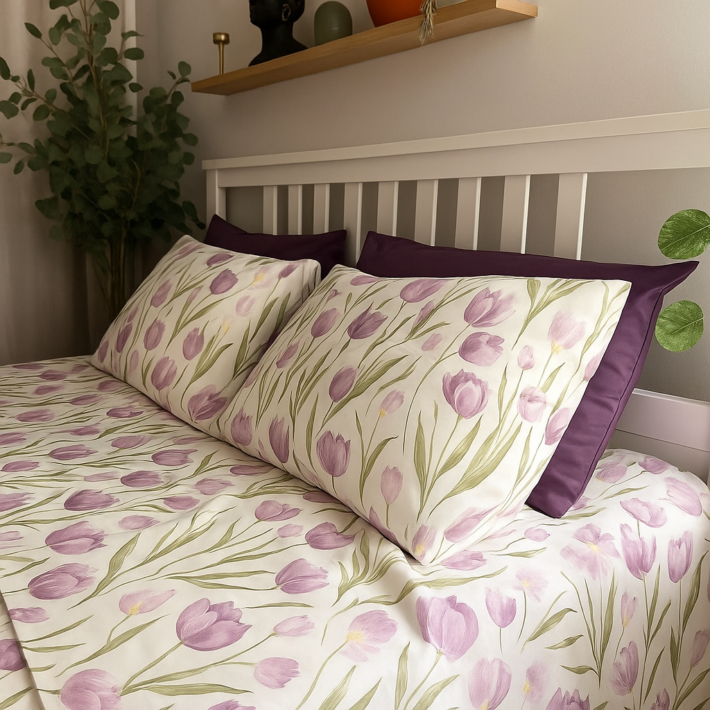 ملاءة سرير براوني فلورال قطن ناعم