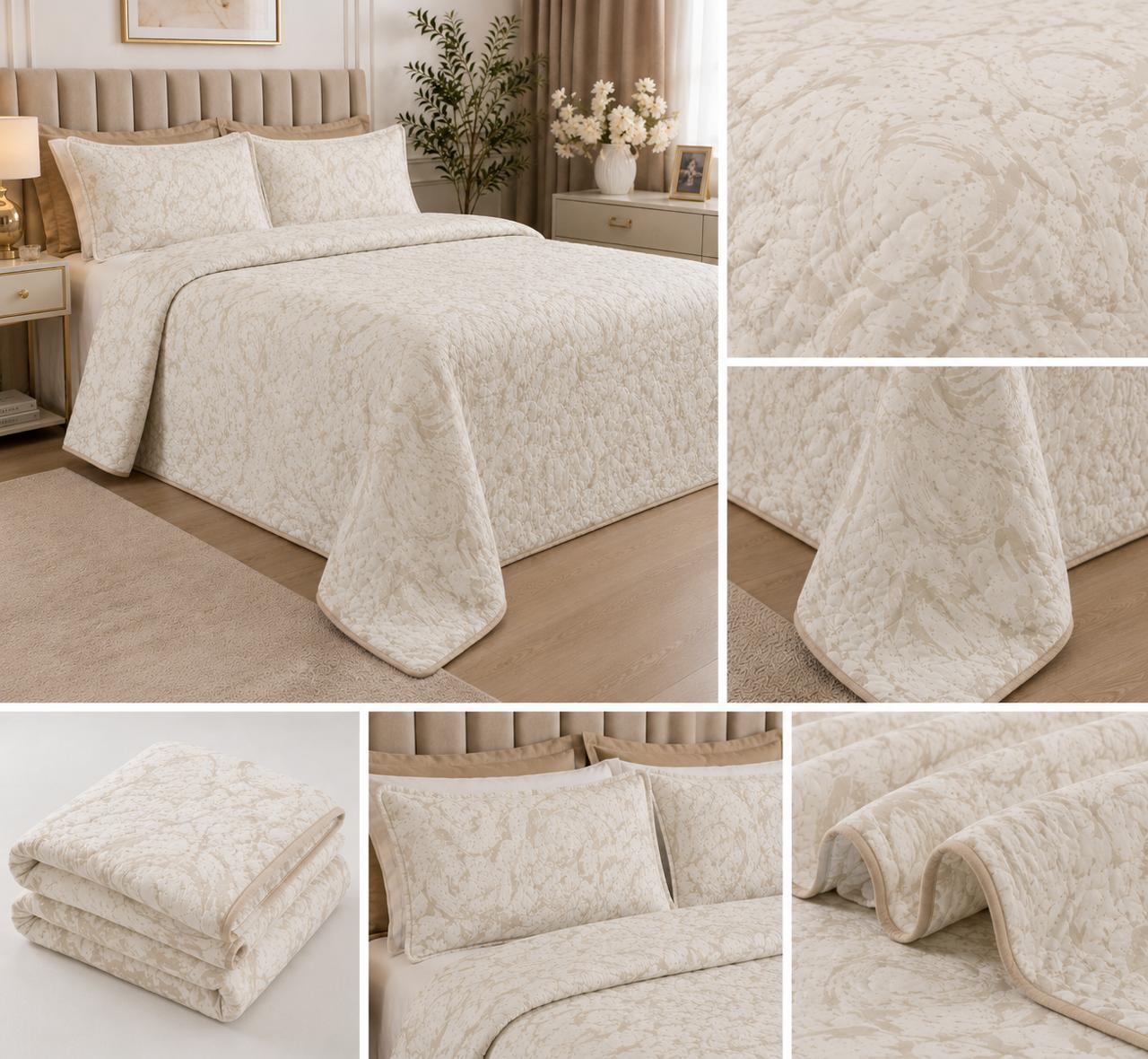 Beige Fleur Capitonné Coverlet