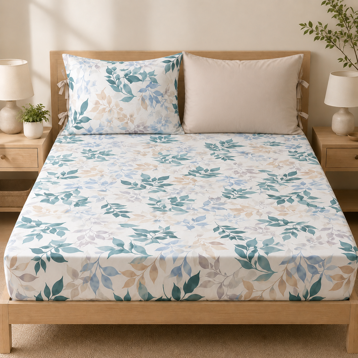Aqua Leaves Bedsheet