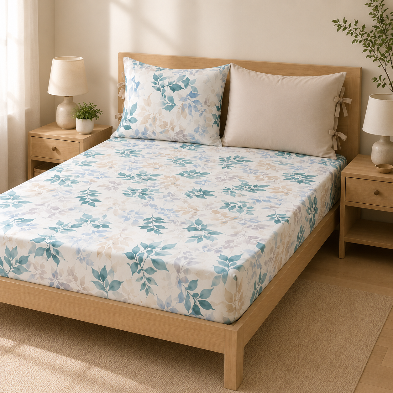 Aqua Leaves Bedsheet