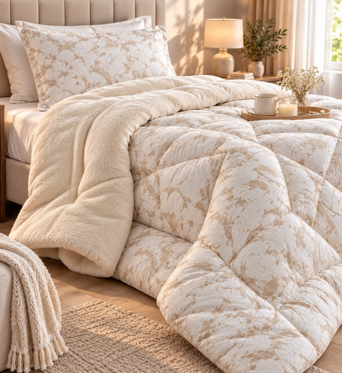 Double-faced Beige Fleur Duvet