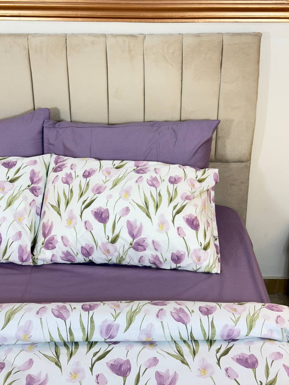 ملاءة سرير براوني فلورال قطن ناعم