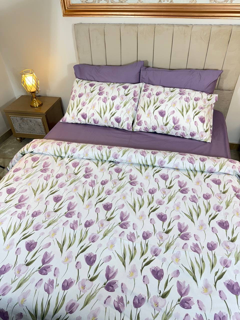 ملاءة سرير براوني فلورال قطن ناعم